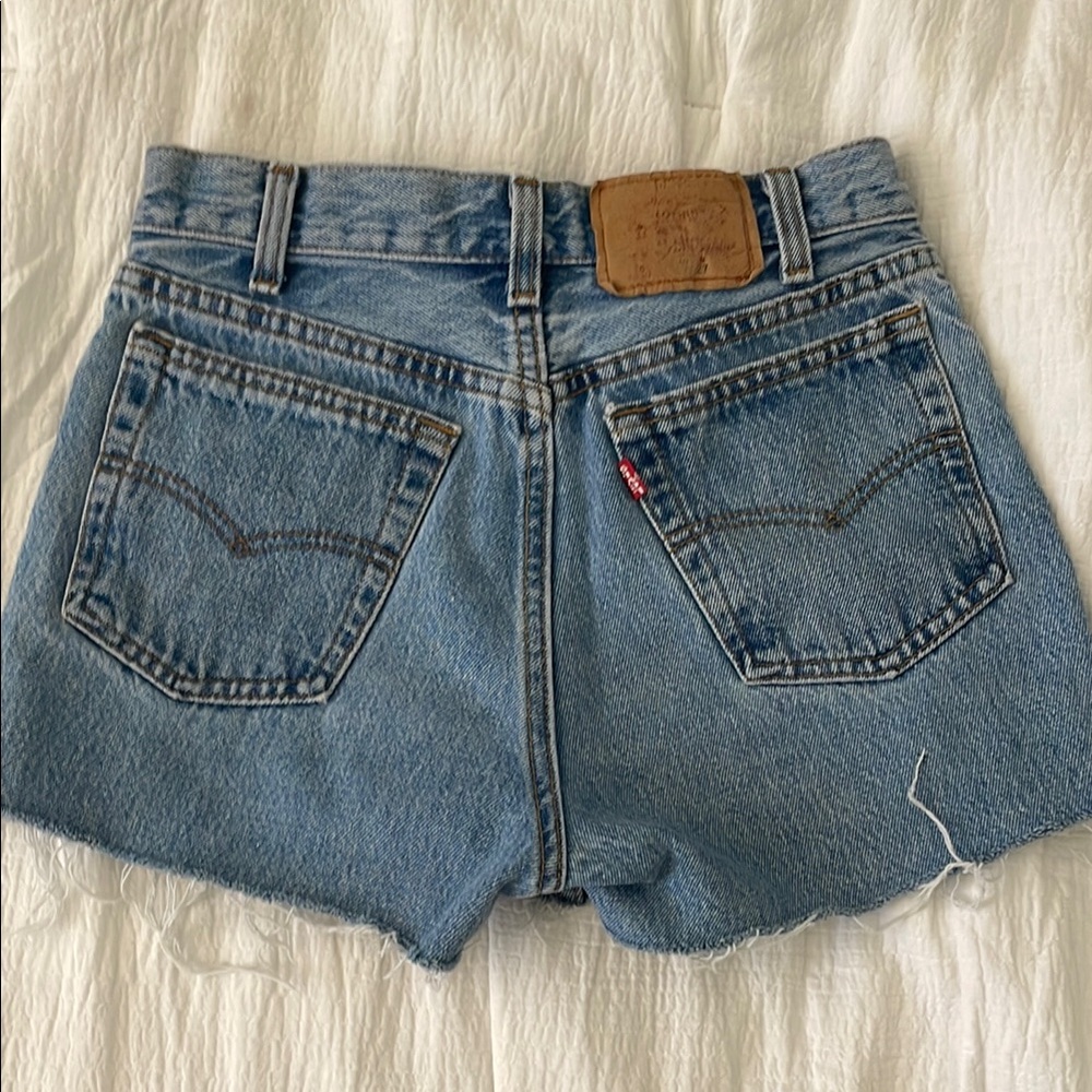 Levi's Blue Jean Shorts with Frayed Hem and Distressed Look Vintage